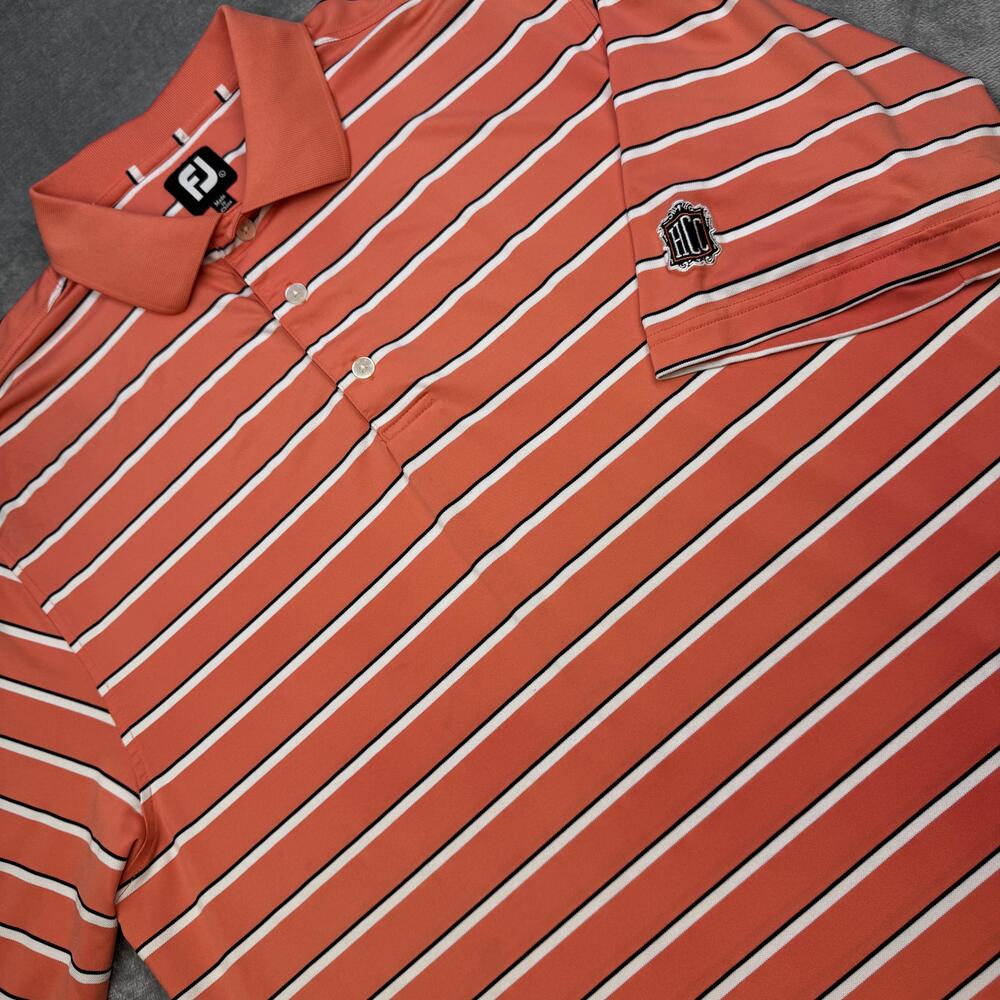 FootJoy Polo Shirt Mens Large Orange Striped Golf Performance Hillcrest